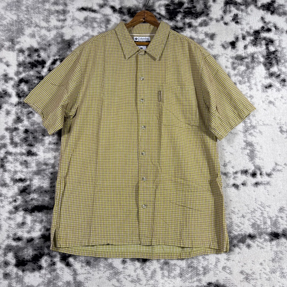 Columbia‎ Sportswear Mens L Plaid Short Sleeve Button Up Shirt Green Brown